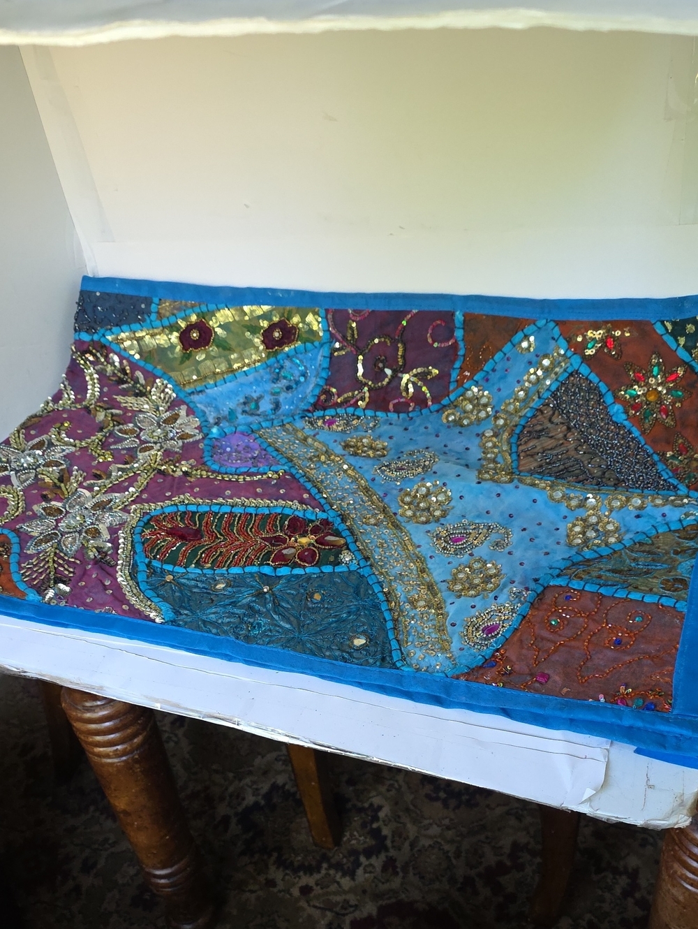 Huge Variety Of Beads Sewn On Table Runner For Crafts Only 58" X 19'